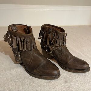 All Saints Bonny Fringe Booties Buckle Strap, Festival Worn, Sz 39 (7.5/8)